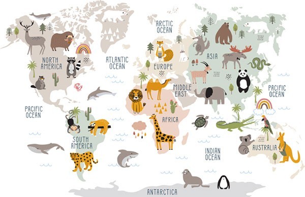 Παγκόσμιος Χάρτης με Ζώα της Ζούγκλας