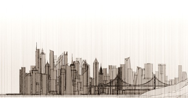 Σκίτσο πόλης με ουρανοξύστες