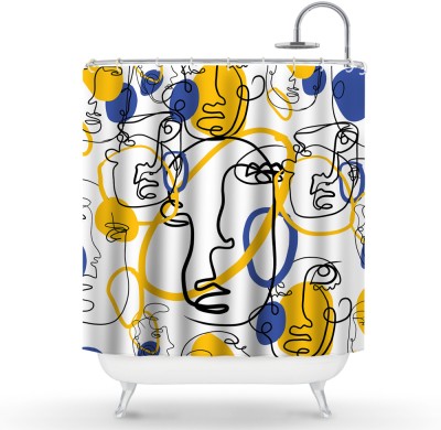 Houseart Blue and yellow with faces, Line Art, Κουρτίνες μπάνιου, 150 x 180 εκ.