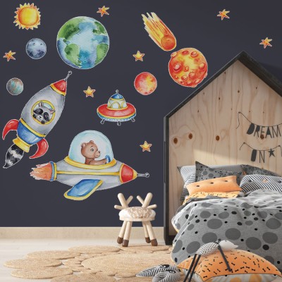 Houseart Ζωάκια μέσα στους πυραύλους, Παιδικά, Mini Pack αυτοκόλλητα, 100x100cm