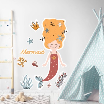 Houseart Γοργόνα με πορτοκαλί μαλλιά, Παιδικά, Mini Pack αυτοκόλλητα, 48x94cm