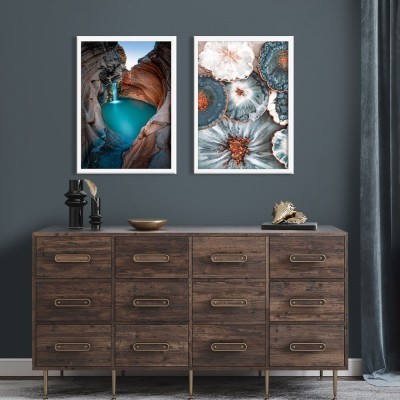 Houseart Καταγάλανα νερά και λουλούδια, σε Καμβά, Gallery Wall, 2 Τεμάχια