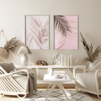 Σκιές φύλλων φοίνικα, σε Καμβά, Gallery Wall, 2 Τεμάχια