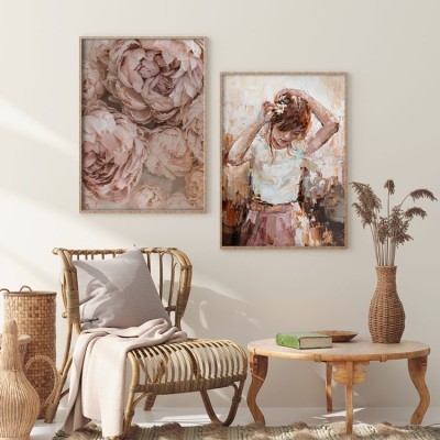 Ροζ ελαιογραφία, σε Καμβά, Gallery Wall, 2 Τεμάχια