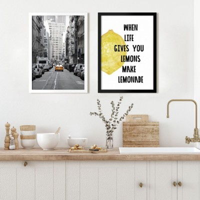 Γκριζοκίτρινη σύνθεση, σε Καμβά, Gallery Wall, 2 Τεμάχια