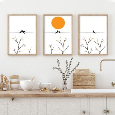 Χελιδόνια στο καλώδιο πάνω από τα κλαδιά, σε Καμβά, Gallery Wall, 3 Τεμάχια