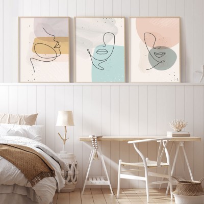 Γραμμικό περίγραμμα χειλιών, σε Καμβά, Gallery Wall, 3 Τεμάχια