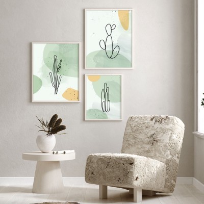 Plant\'s line art, σε Καμβά, Gallery Wall, 3 Τεμάχια