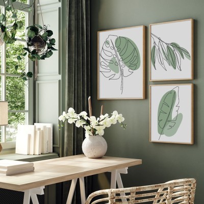 Πράσινη τέχνη με φύλλα, σε Καμβά, Gallery Wall, 3 Τεμάχια