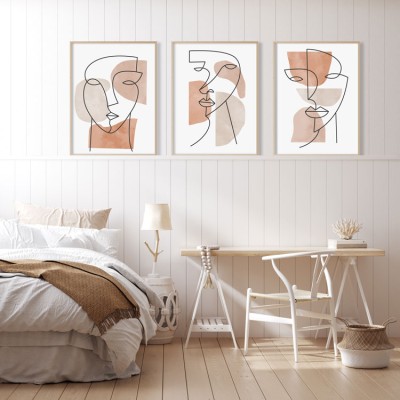 Houseart Γραμμικό πρόσωπο κοπέλας, σε Καμβά, Gallery Wall, 3 Τεμάχια