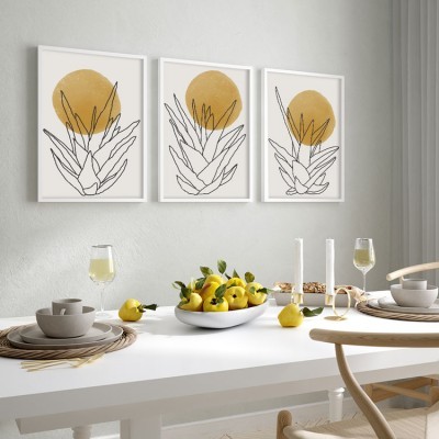 Houseart Φεγγάρι πίσω από το φυτό, σε Καμβά, Gallery Wall, 3 Τεμάχια