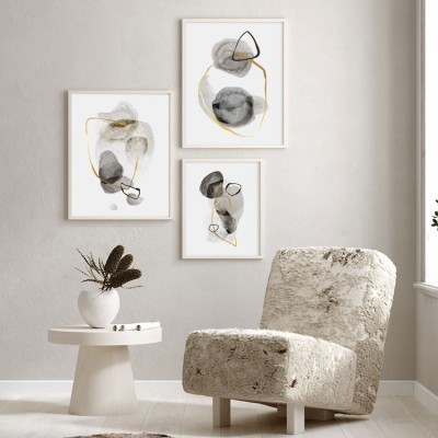 Liqued grey painting, σε Καμβά, Gallery Wall, 3 Τεμάχια