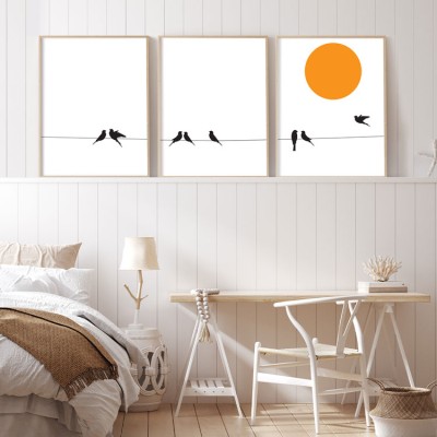 Χελιδόνια στο καλώδιο, σε Καμβά, Gallery Wall, 3 Τεμάχια