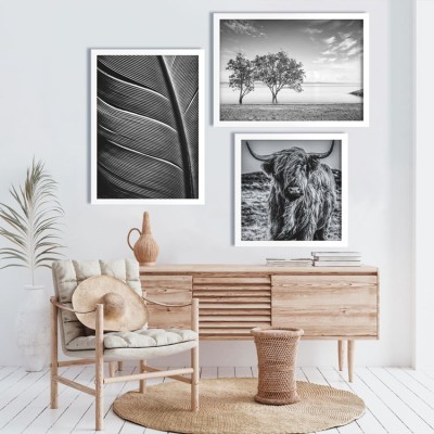 Γκρίζα σύνθεση στη φύση, σε Καμβά, Gallery Wall, 3 Τεμάχια