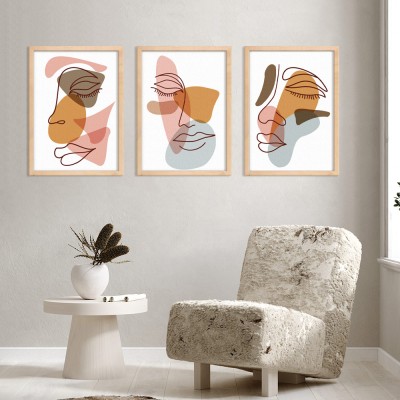 Houseart Colorful paint and face, σε Καμβά, Gallery Wall, 3 Τεμάχια