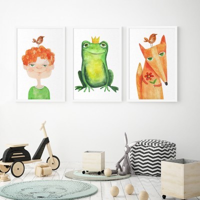 Houseart Αγοράκι και Ζώα, σε Καμβά, Gallery Wall, 3 Τεμάχια