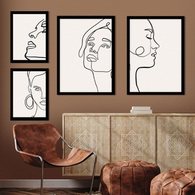 Περίγραμμα γυναικείου πορτρέτου, σε Καμβά, Gallery Wall, 4 Τεμάχια