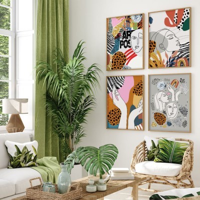 Houseart Αφηρημένη πολύχρωμη τέχνη, σε Καμβά, Gallery Wall, 4 Τεμάχια