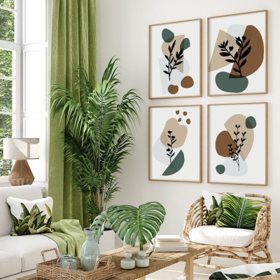 Shapes and leaves, σε Καμβά, Gallery Wall, 4 Τεμάχια