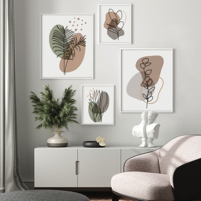Γραμμικά περιγράμματα φυτών, σε Καμβά, Gallery Wall, 4 Τεμάχια