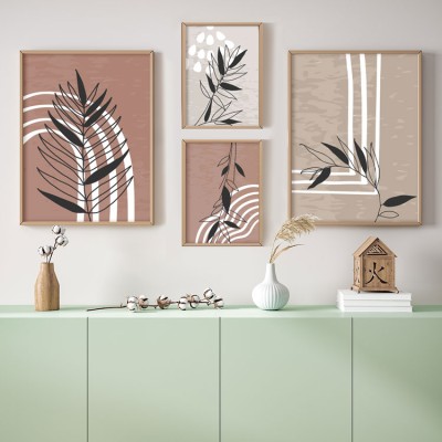 Leaves and lines, σε Καμβά, Gallery Wall, 4 Τεμάχια