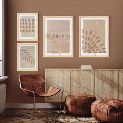 Σχέδια με καφέ πινελιές, σε Καμβά, Gallery Wall, 4 Τεμάχια