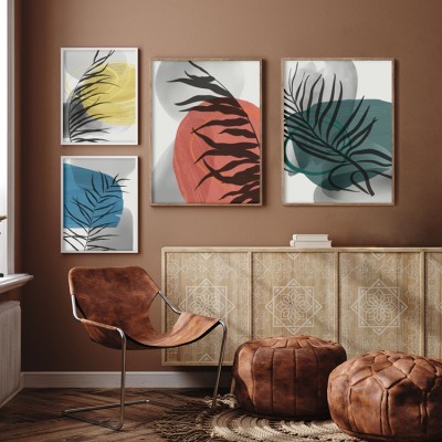 Χρωματιστή σύνθεση κύκλων και κλαδιών, σε Καμβά, Gallery Wall, 4 Τεμάχια