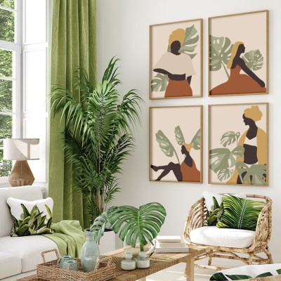 Σύνθεση Αφρικανής γυναίκας, σε Καμβά, Gallery Wall, 4 Τεμάχια