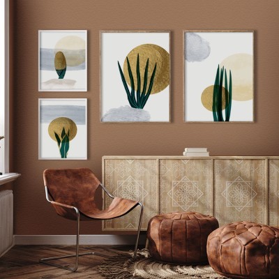 Houseart Φυτό μπροστά στη δύση του ήλιου, σε Καμβά, Gallery Wall, 4 Τεμάχια