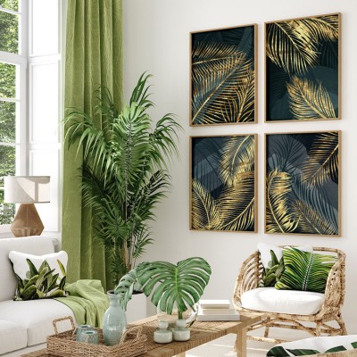 Houseart Χρυσά φύλλα, σε Καμβά, Gallery Wall, 4 Τεμάχια