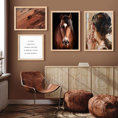 Houseart Brown abstraction art, σε Καμβά, Gallery Wall, 4 Τεμάχια