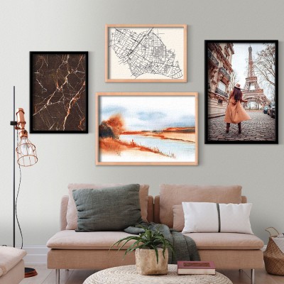 Houseart Brown minimal gallery, σε Καμβά, Gallery Wall, 4 Τεμάχια