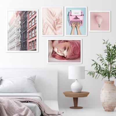 Houseart Ροζ συνδυασμός σχεδίων, σε Καμβά, Gallery Wall, 5 Τεμάχια