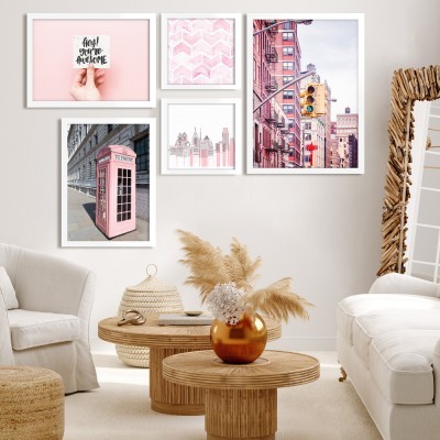 Αποχρώσεις του ροζ, σε Καμβά, Gallery Wall, 5 Τεμάχια