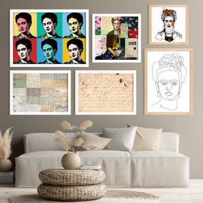 Vintage σύνθεση Φρίντα Κάλο, σε Καμβά, Gallery Wall, 6 Τεμάχια