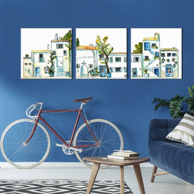 Houseart Σπίτια στο νησί, Ελλάδα, Multipanel, 150 x 50 εκ.