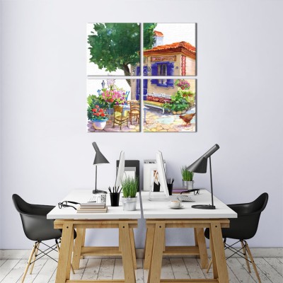 Houseart Παραδοσιακό μεσογειακό σπίτι, Πίνακας με νερομπογιά, Ελλάδα, Multipanel, 100 x 100 εκ.