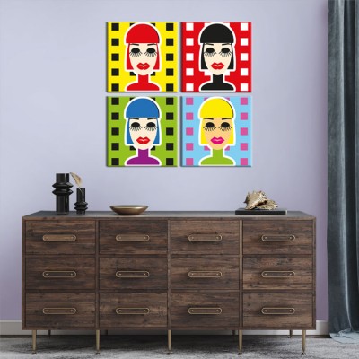 Houseart Γυναικείο πρόσωπο, Κόμικς, Multipanel, 100 x 100 εκ.