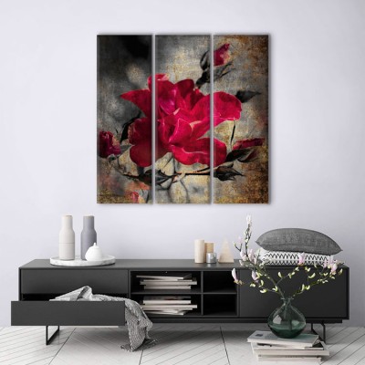 Houseart Vintage κόκκινο λουλούδι, Vintage, Multipanel, 100 x 100 εκ.