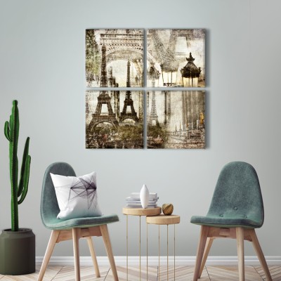 Houseart Μοτίβο με Πύργο του Άιφελ, Vintage, Multipanel, 100 x 100 εκ.