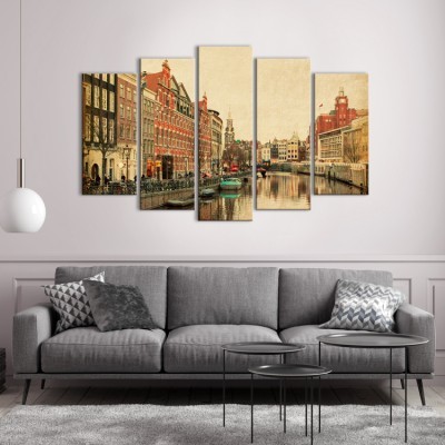 Κανάλι στο Άμστερνταμ, Πόλεις - Ταξίδια, Multipanel, 180 x 120 εκ.