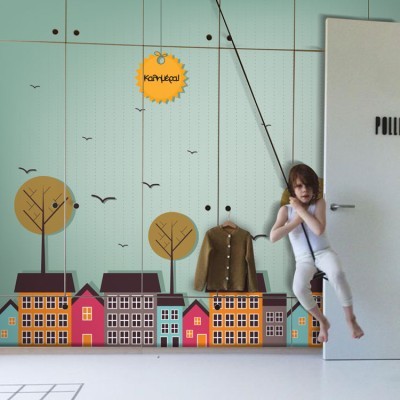 Καλημέρα Μικρή πόλη Παιδικά Αυτοκόλλητα ντουλάπας 65 x 185 cm (10750)
