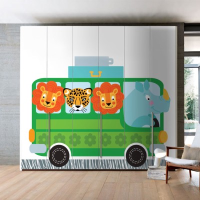 Λεωφορείο Με Ζώα, Παιδικά, Αυτοκόλλητα ντουλάπας, 111 x 91 εκ.