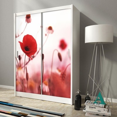 Κόκκινη παπαρούνα κόκκινο φόντο Φύση Αυτοκόλλητα ντουλάπας 65 x 185 cm (7813)