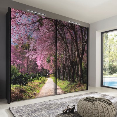 Ανθισμένες κερασιές, Φύση, Αυτοκόλλητα ντουλάπας, 100 x 100 εκ. 11277