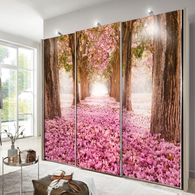 Ροζ Ανθισμένο Τοπίο, Φύση, Αυτοκόλλητα ντουλάπας, 100 x 67 εκ. (55740)