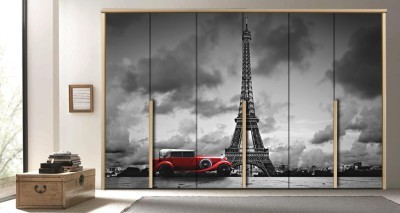 Kόκκινο αυτοκίνητο, Πύργος του Άιφελ Πόλεις – Ταξίδια Αυτοκόλλητα ντουλάπας 65 x 185 cm (18746)