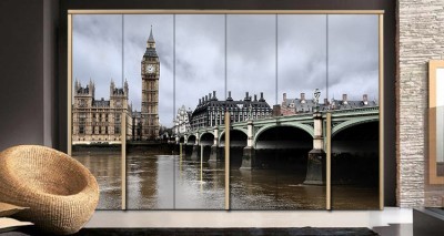 Η γέφυρα Westminster με το Big Ben, Πόλεις – Ταξίδια, Αυτοκόλλητα ντουλάπας, 130 x 78 εκ.