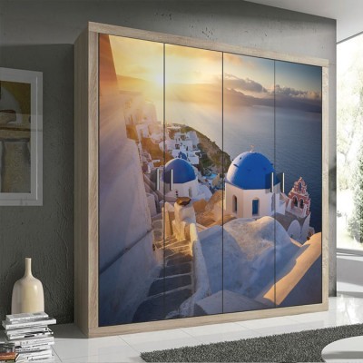 Ηλιοβασίλεμα στην Οία, Σαντορίνη Ελλάδα Αυτοκόλλητα ντουλάπας 61 x 185 cm (32223)