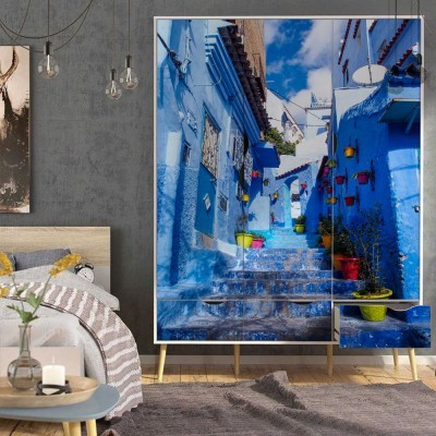 Μπλε Σοκάκι με Σκαλάκια, Ελλάδα, Αυτοκόλλητα ντουλάπας, 100 x 100 εκ. (55683)